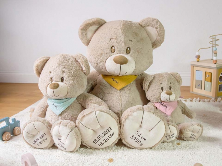Teddybär mit Namen & Datum Teddy Bär 45 cm Geschenk Geburt Taufe Geburtstag 