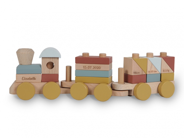 Großer Zug mit bunten Blöcken Holzspielzeug Holzzug Eisenbahn Lok Anhänger Baby 